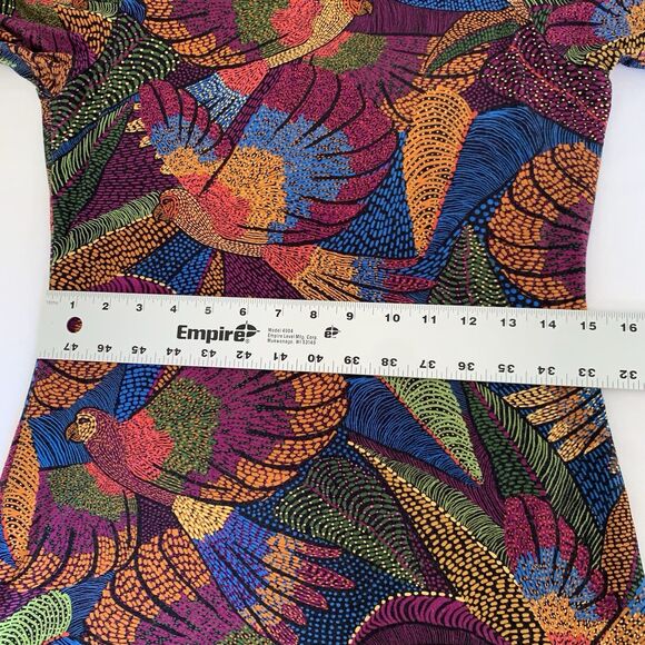 Farm Rio Dress Dotted Macaws Midi 3/4 Sleeve Fitted Jersey Tropical Vacation M - Picture 9 of 14